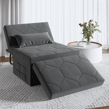 4 in 1 Sleeper Chair, Convertible Sleeper Sofa with Ottoman, Ottoman Bed for Adults, Sofa Bed with Adjustable Backrest for Living Room Apartment Office