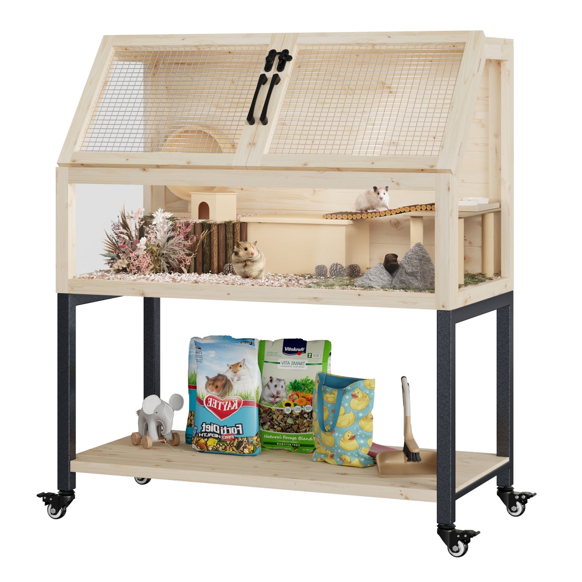 FiveWillowise Wooden Hamster Cage with Storage Shelf,Ventilated Small