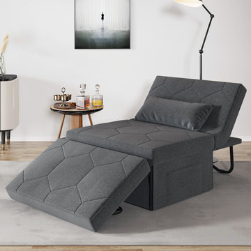 4 in 1 Sleeper Chair, Convertible Sleeper Sofa with Ottoman, Ottoman Bed for Adults, Sofa Bed with Adjustable Backrest for Living Room Apartment Office