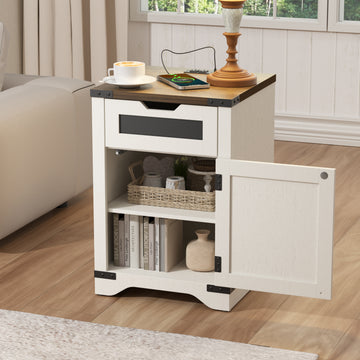 Farmhouse End Table with Charging Station, 26.4