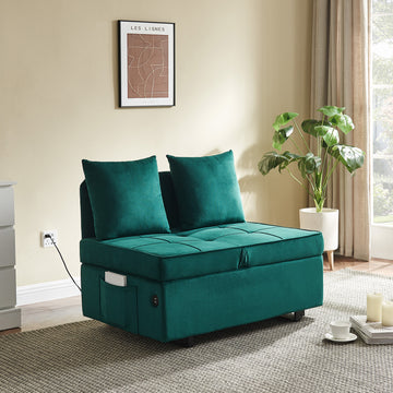 Convertible Sofa Bed 4-in-1 Velvet Sleeper Sofa Chair Bed Pull Out Futon Couch Bed with USB Ports 5 Adjustable Backrest and Pillow Fold Out Ottoman Bed for Small Spaces Living Room Apartment