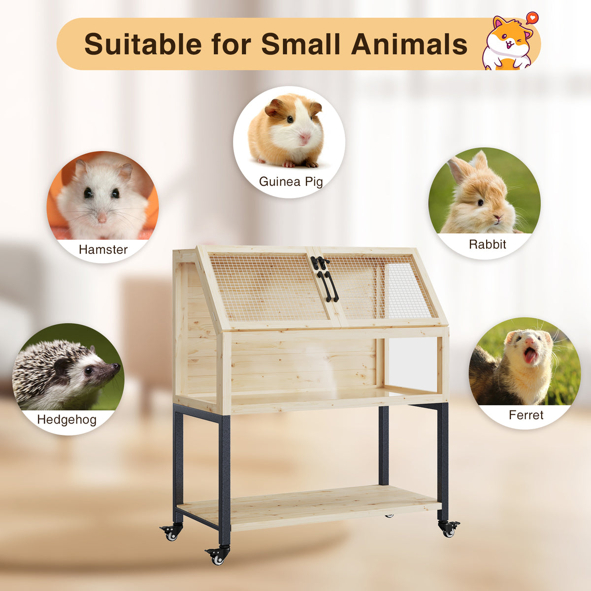 FiveWillowise Wooden Hamster Cage with Storage Shelf,Ventilated Small